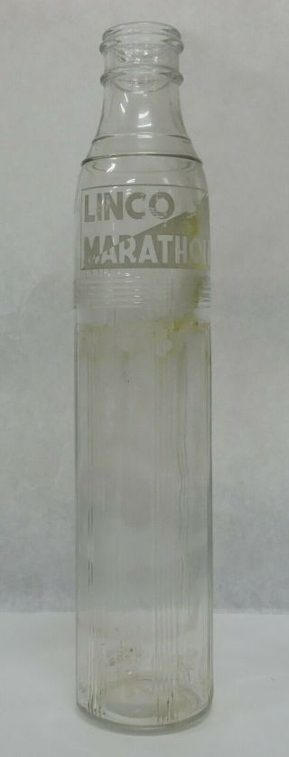 Vtg Linco Marathon Motor Oil Gas Station Glass Bottle/jar - 1 Liquid Quart - 2