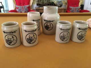 Vintage Gesundheit Beer Stein/mug Set By Neustadtl Brewing Usa 1930 