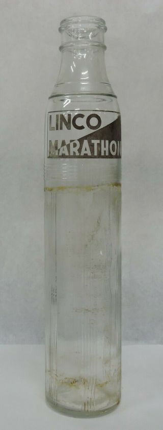 Vtg Linco Marathon Motor Oil Gas Station Glass Bottle/jar - 1 Liquid Quart - 1