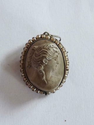 Antique Victorian Vulcanite Carved Cameo Pendant Brooch Pin