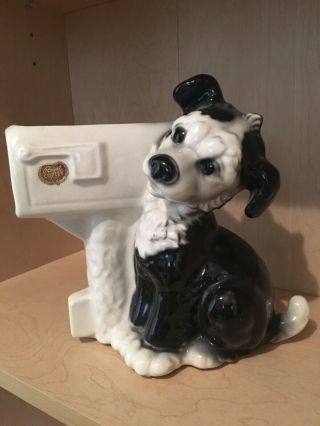 Rare Royal Copley Black And White Dog Planter With White Tail And Face.  Lovely