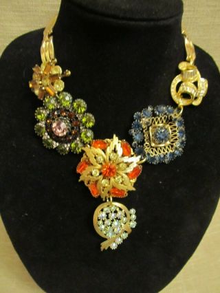 Vintage Rhinestone Brooches Statement Necklace - A Repurposed Ooak