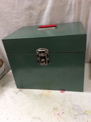 Mid Century Metal Storage File Box Vintage Steel Green 12.  5x10x9