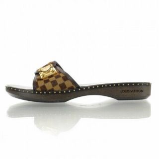 Rare Louis Vuitton 8.  5 39 Lock Key Damier Pony Hair Leather Sandals Slides Shoes