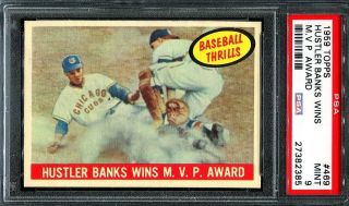 1959 Topps 469 Hustler Ernie Banks (hof) Wins M.  V.  P.  Award Psa 9 Cubs Rare