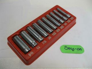 Snap - On Tools Vintage 1/4 " Drive Sae 6 Point Deep Socket Set 3/16 To 9/16