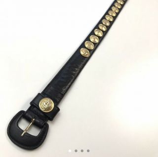 Vintage Vtg 90s Versace Gold Black Leather Belt Xs Small S Womens Medusa Face