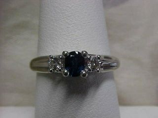 Estate Natural Deep Blue Sapphire & Diamond Promise Ring 10k White Gold Sz7.  25