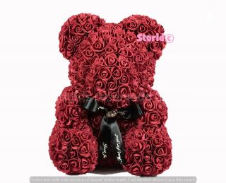 Rose teddy bear - Fully Assembled IN GIFT BOX 16 inch Teddy Bear rose RED WINE 3