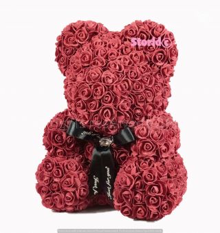 Rose teddy bear - Fully Assembled IN GIFT BOX 16 inch Teddy Bear rose RED WINE 5