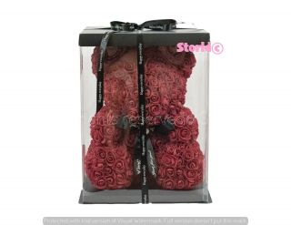 Rose teddy bear - Fully Assembled IN GIFT BOX 16 inch Teddy Bear rose RED WINE 6