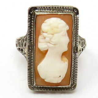 Nyjewel Estate Art Deco Filigree 14k White Gold Cameo Ring Size 5