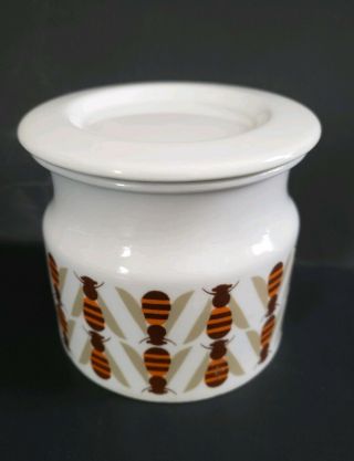 Vintage Scandinavian Large Arabia Finland Bee Honey Jar Pot With Lid Euc