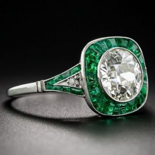 2ct Off White Moissanite & Emerald Vintage Art Deco Engagement Ring 925 Silver
