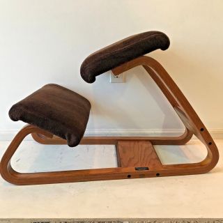 Vintage British Design Corp Bent Oak Wood Brown Kneeling Chair Ergonomic Office 2
