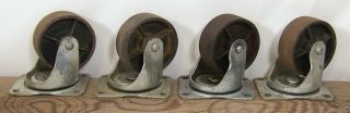 4 Vintage Bassick 461 Industrial 4 " Swivel Casters Cast Iron Wheels Cart Dolly