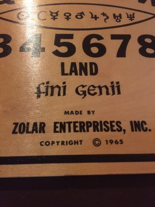 Vintage RARE 1965 ZOLAR Enterprises,  Inc.  Fini Genii Ouija Game Board IOB 3