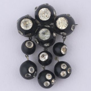 Antique Victorian Mourning Unique Paste Dangle Large Brooch Pin