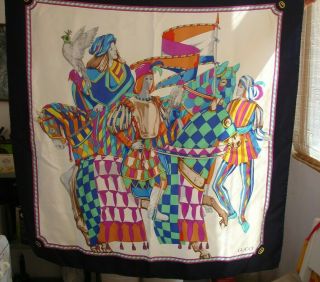 Vintage Gucci Scarf Nobility Horses Foulard Hand Rolled Ends