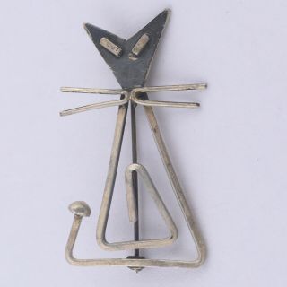 Vintage Sterling Silver Mid Century Modern Modernist Kitty Cat Brooch Pin