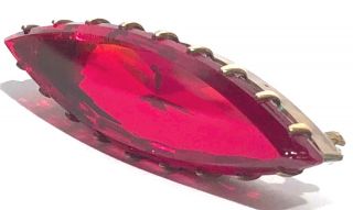Antique Vintage Faceted Ruby Red Thick Glass Brass Brooch Pin