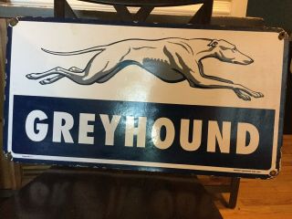 Vintage 1959 Double - Sided Greyhound Porcelain Bus Advertising Sign