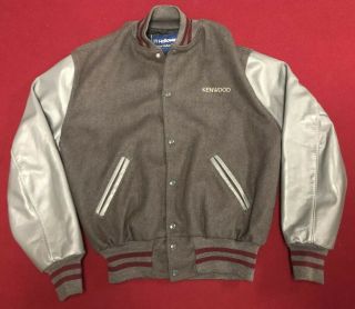 Vintage Holloway Varsity Letterman Jacket Kenwood Audio Gray Burgundy Size Large