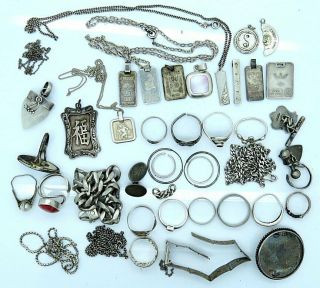 200 Grams Of Vintage Sterling Silver Rings,  Jewellery,  Ingots Etc Scrap/restore
