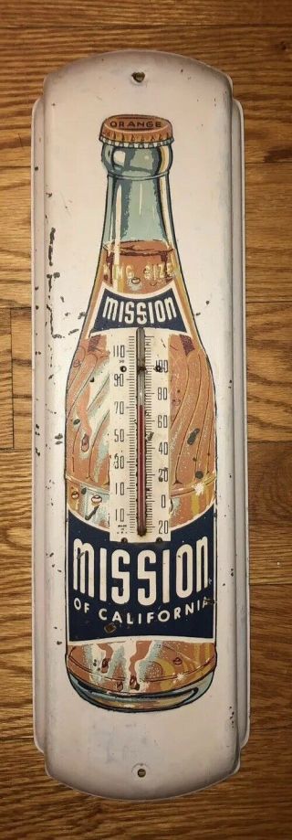 Vintage 17 " Mission Of California Orange Soda Pop Thermometer Sign 1950s Era