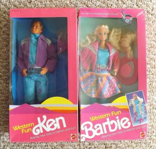 Nib Nrfb Vintage 1989 Mattel Western Fun Barbie & Ken Dolls 9932 & 9934