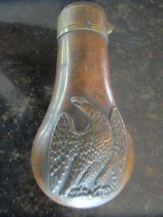 Civil War Era 1800`s Brass Powder Flask Colt Style Eagle Vintage Flask