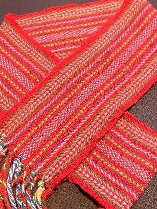 Vintage 1960’s Native American Navajo Hand Woven Wool Ceremonial Scarf Sash Belt 6