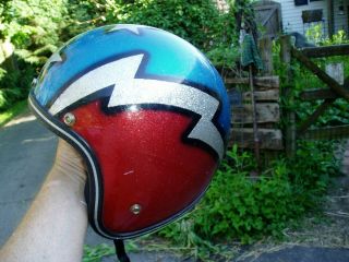 Vintage Stars And Lightning Bolts Nesco Comet 6420 Motorcycle Helmet,  Metal Flake