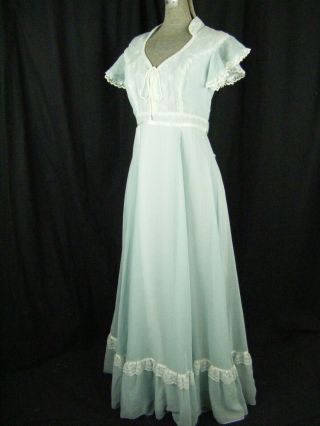 Gunne Sax By Jessica Vtg 60 - 70s Blue Hippie Lace Pearls Long Dress - Bust 35/xs - S