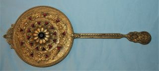 Vintage/Antique Gold Gilded FiligreeJeweled Vanity Hand Mirror Brush Comb Set 8