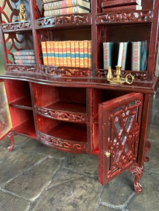 Miniature Dollhouse Vintage Artisan Carved Library Wall Cabinet Glass Doors UK 7