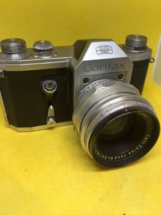 Early Vintage Contax Slr Camera For Restoration W/ Zeiss Biotar Lens
