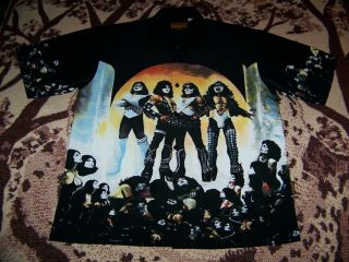 Vintage Kiss Love Gun Lp Record Art Dragonfly Button Dress Shirt Sz Xxl 2xl
