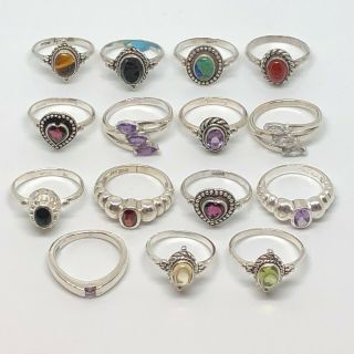 W&M.  925 Sterling Silver (41.  3g) Assorted Gemstone Of 15 Rings 2