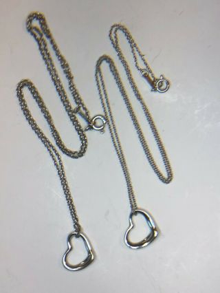 Vintage Tiffany & Co Sterling Silve Elsa Peretti Small Open Heart Necklace Set 2