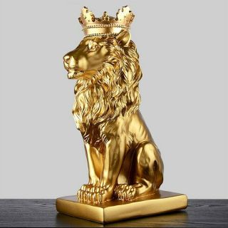 Figurines Gold Crown Lion Statue Handmade Decorations For Home Sculpture Antique