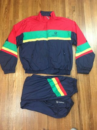 Vintage Sergio Tacchini Windbreaker Track Suit Sz 2xl Warm Up Top Bottom Color