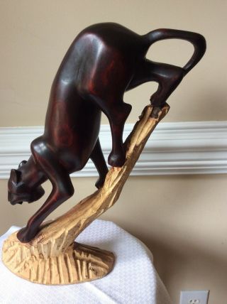 Vintage African Hand Carved Cheetah Figurine Sculpture Wood Home Decor Black 2