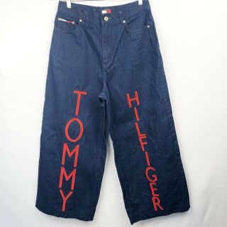 Tommy Hilfiger Vtg Jeans Wide Leg Skater Jnco Logo Spellout Size 11 33x28