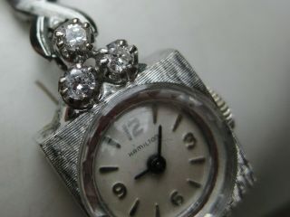 Vintage Art Deco Hamilton 14k White Gold Diamond Ladies Wrist Watch 3