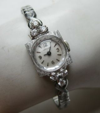 Vintage Art Deco Hamilton 14k White Gold Diamond Ladies Wrist Watch 7