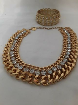 Scaasi Vintage Necklace/bracelet Gold Tone,  Clear Rhinestone