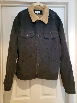 Vintage Look Wrangler Xl Coat Usa Sherpa Lined Corduroy Moss Cream Jacket Rare