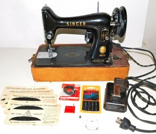 Vintage 1956 Singer Model 99 Sewing Machine W/ Hard Case Works; Needs Tlc