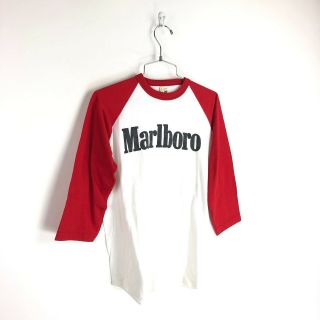 Vintage 80s Marlboro Raglan T Shirt Size Medium Mens Red Cigarettes White M